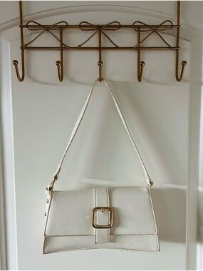 White Shoulder Bag with Gold Buckle